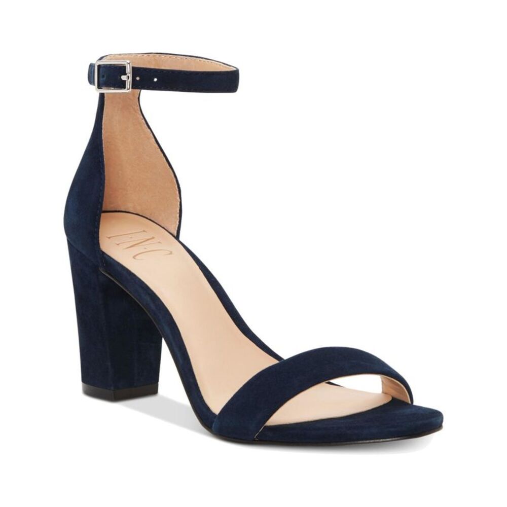 INC Womens Navy Adjustable Kivah Round Toe Block Heel Leather Sandals 5.5 M